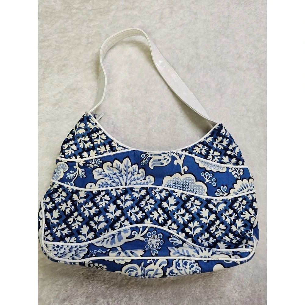 Vera Bradley Blue Lagoon Hobo Shoulder Bag‎ Leather Trim Retired Pattern